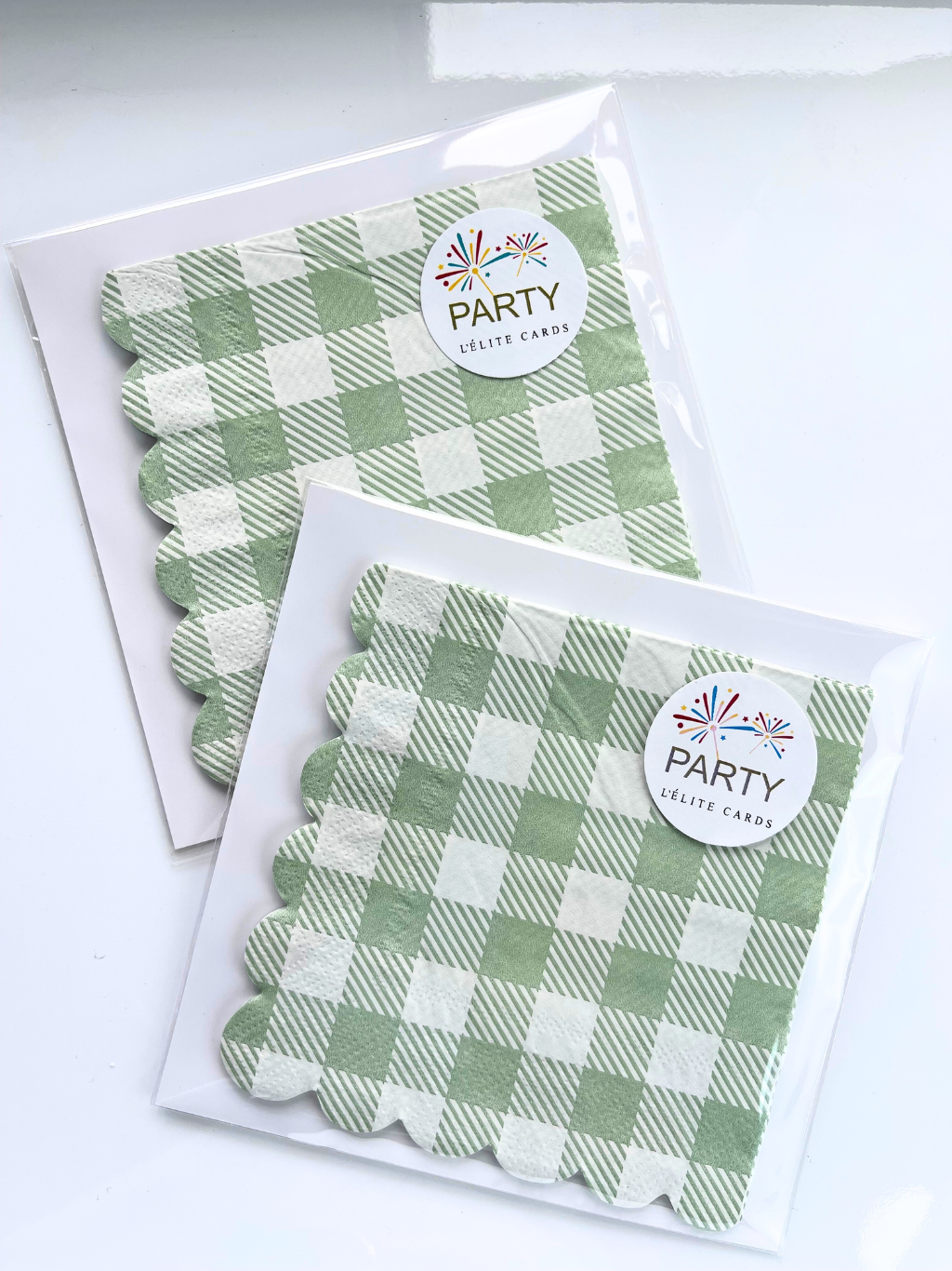 Servilletas Vichy festón verde salvia