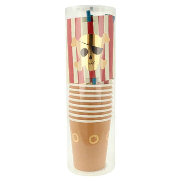 Set Vasos Barco Pirata y Pitillos