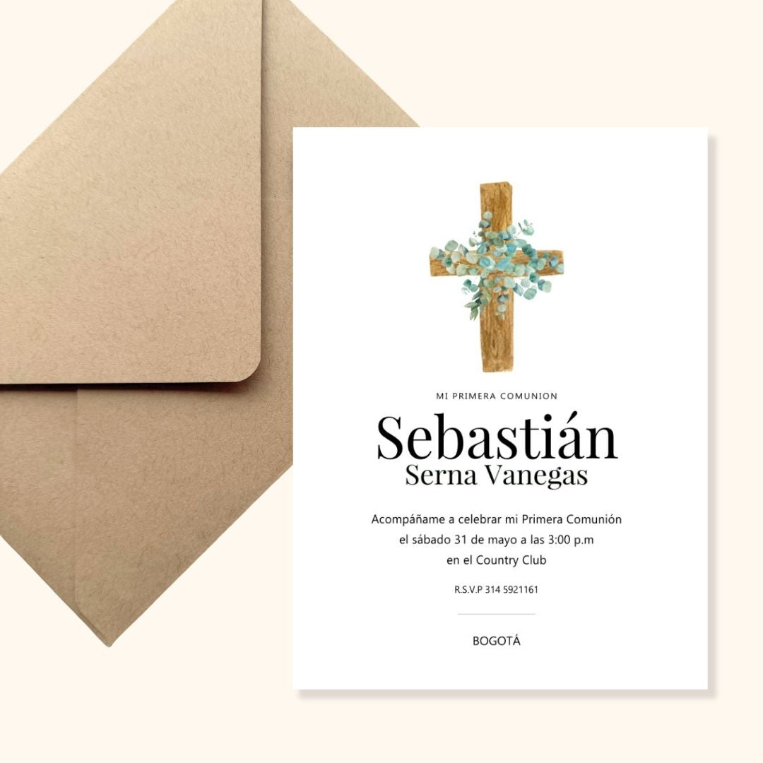 Invitación Cruz de Madera / 12 unds.