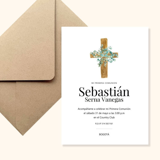 Invitación Cruz de Madera / 12 unds.